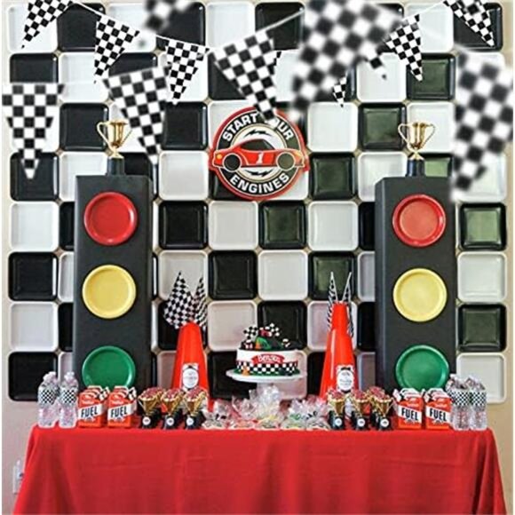 Piokio 100ft Black and White Checkered Flag Banner Racing Birthday Decorations, - Picture 7 of 8